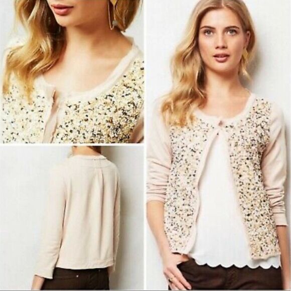 ✨ Anthropologie Postmark Paillette Beaded Cardigan✨ - Picture 1 of 12
